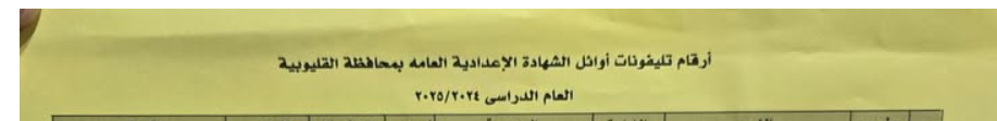 أسماء أوائل الشهادة الإعدادية محافظة القليوبية 2025